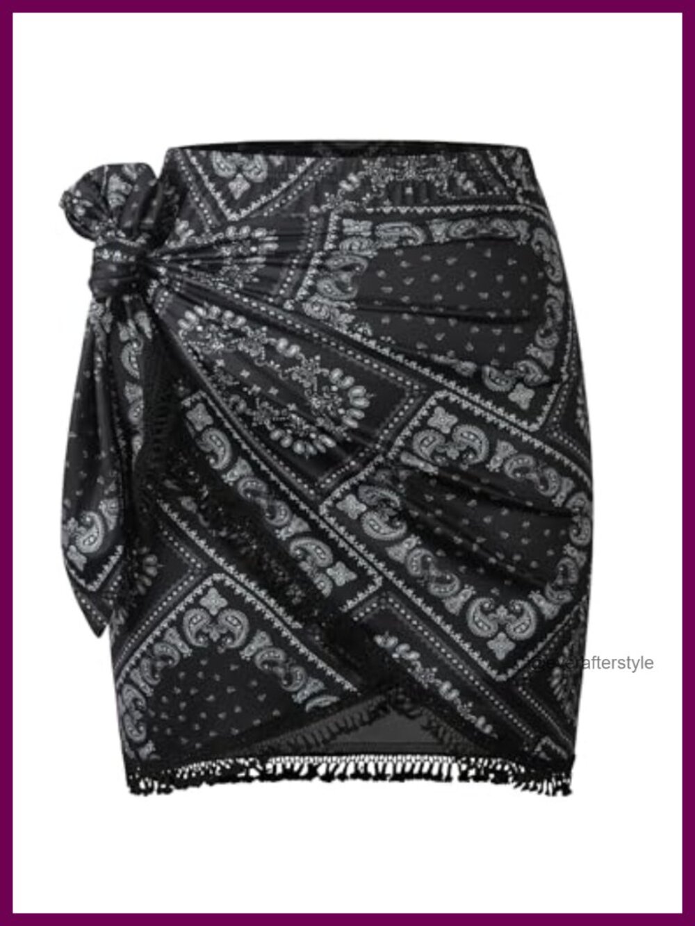 Boho Print Tie Side Wrap Mini Skirt Tassel Slit Elastic Waist 95% Polyester 5%
